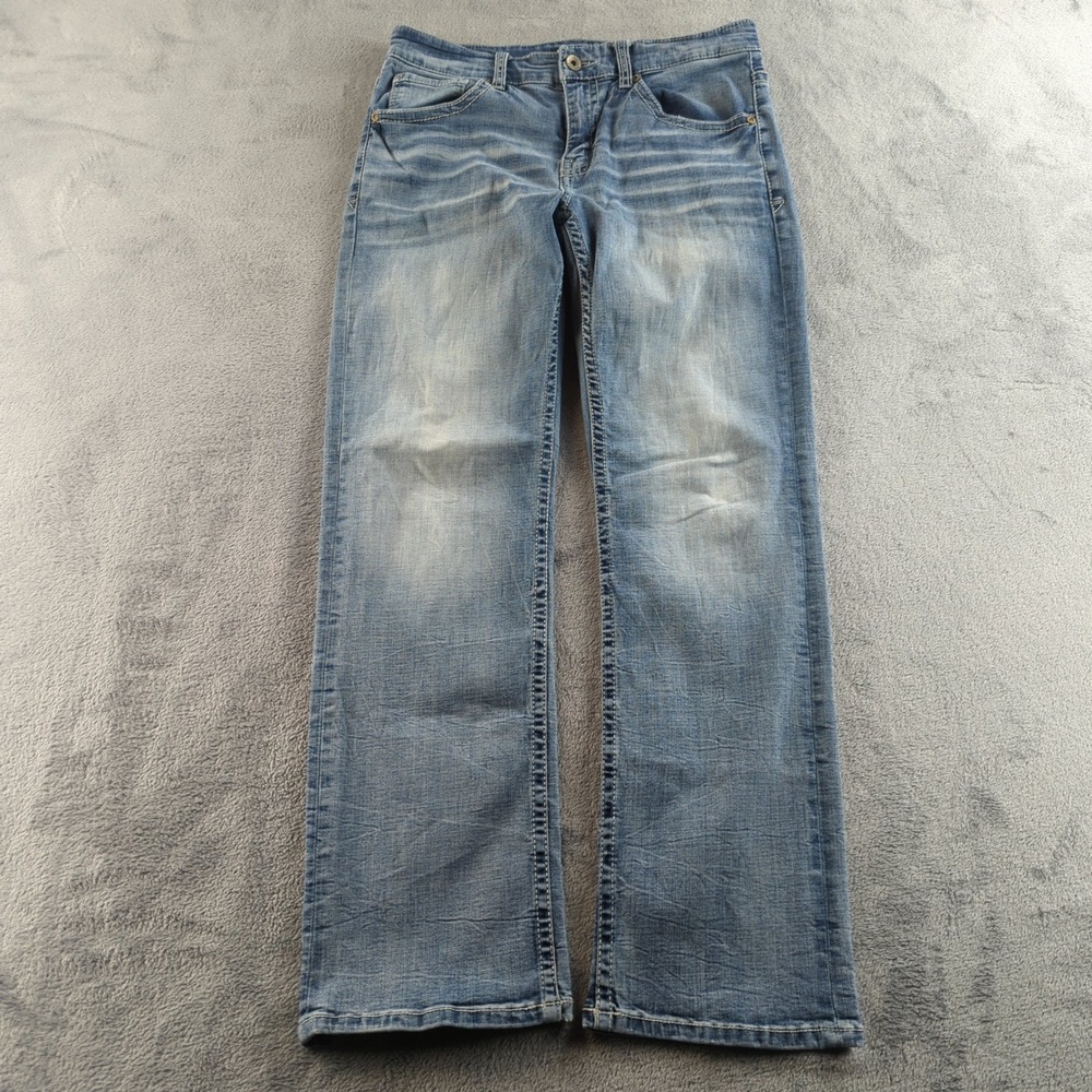 BKE Jake Jeans Mens 34x32 (Fits 32x31) Blue Light Wash Faded Regular Bootcut